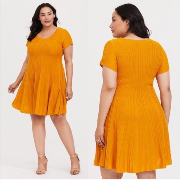 Torrid Ribbed Knit Dress Mustard Gold Mini Sweater Skater Scoop Neck Dress 3X - Picture 1 of 16